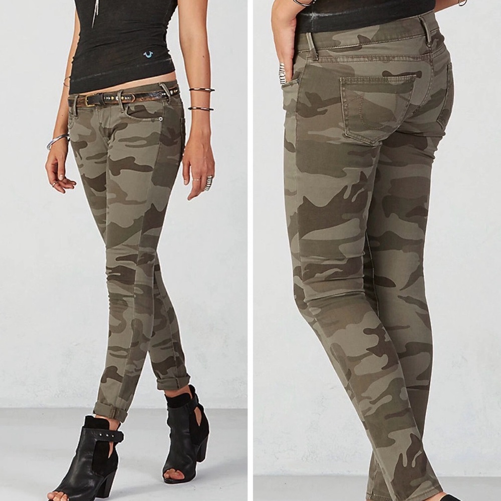 Y2K Low Rise True Religion Casey Camo Skinny Jeans Women's 28 NWOT Stretch